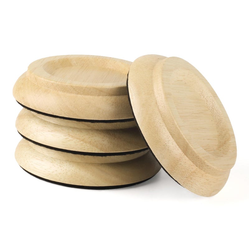 PUNK Upright Piano Caster Cups,Premium Quality Hardwood Piano Caster Pads Furniture Leg Pad Set of 4,with Non-Slip Moisture-Proof& Anti-Noise Felt Pads for Hardwood Floor Protectors (Natural Wood) - Image 1